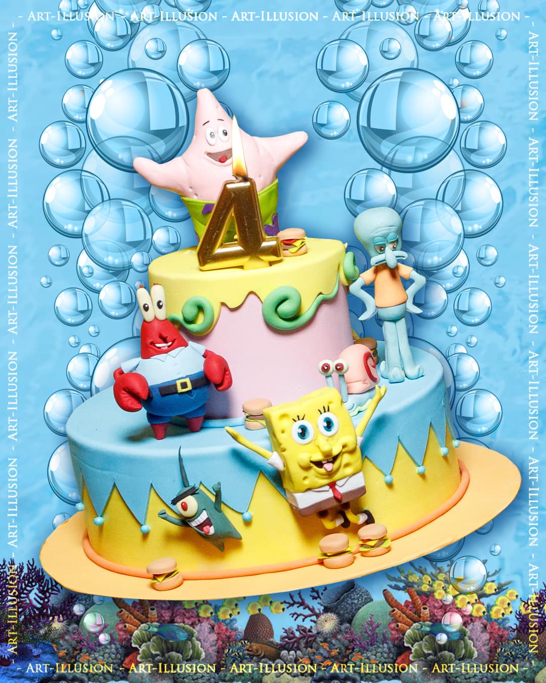 Sponge BOB от Агентства Детских Праздников Арт-Иллюзио Торт на Дитячий День Народження у стилі Sponge BOB